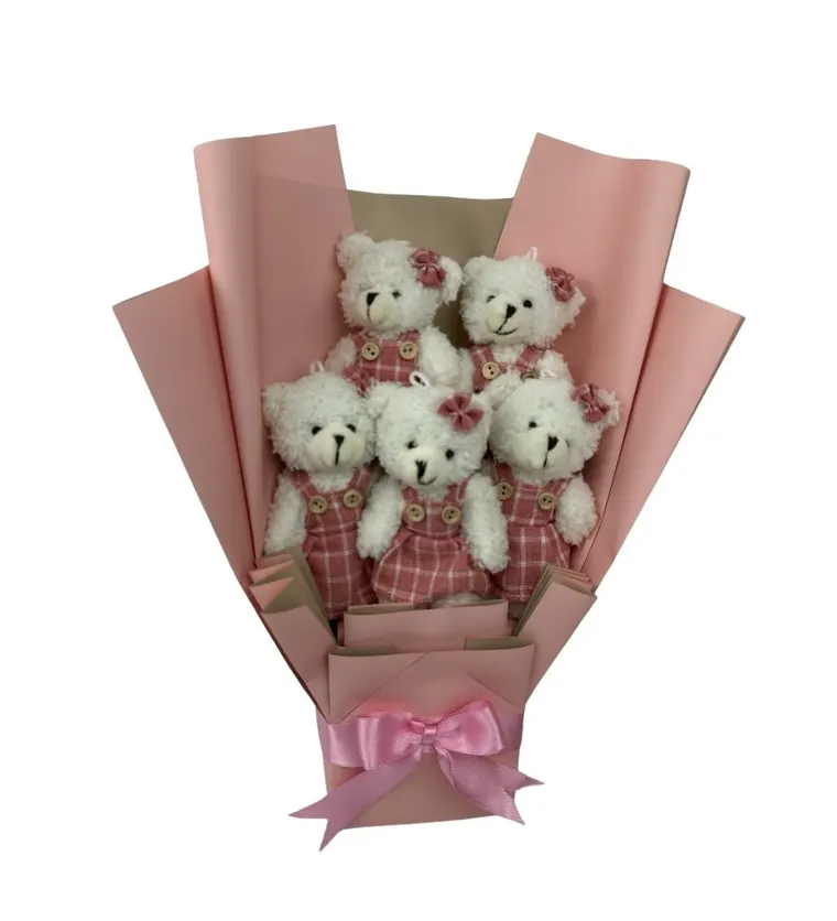 Pembe Ekose Elbiseli Sevimli Peluş Ayıcık Buketi - Adana çiçek siparişi
